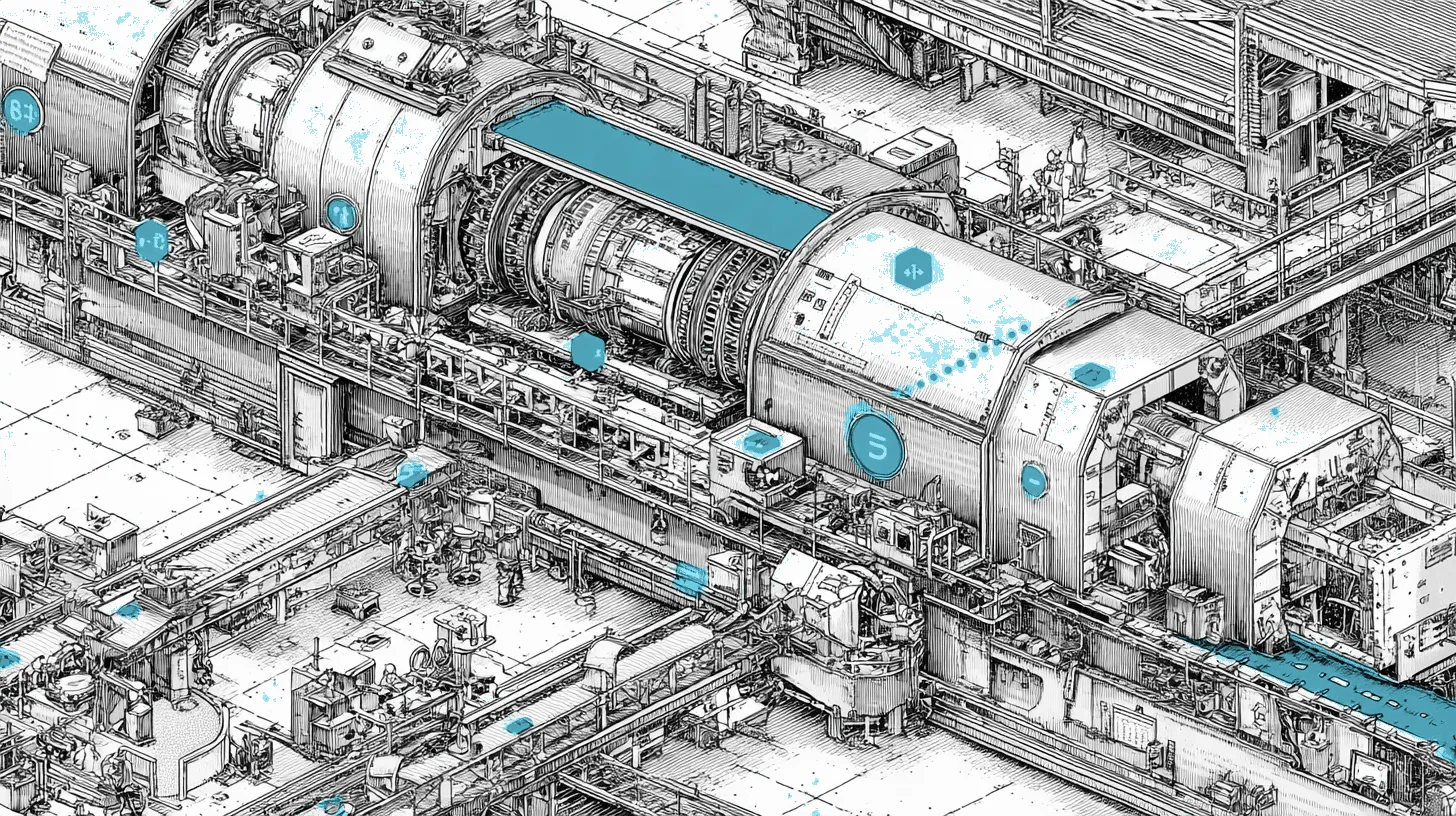 A cross-section cutaway of an insurance claims processing pipeline with AI scanning stations analyzing documents