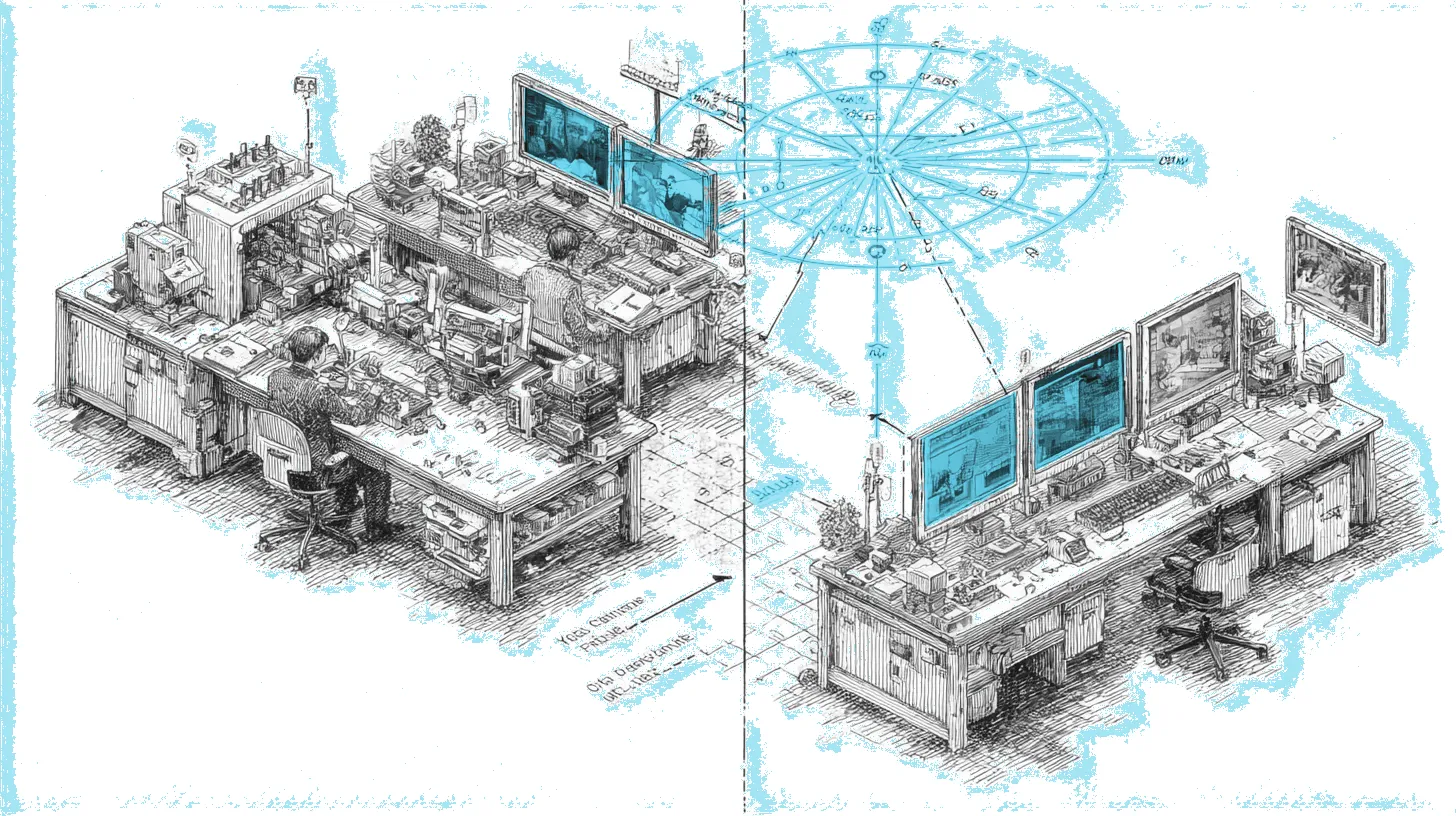 Two transparent detection engines side by side processing insurance claim media with a radar chart comparing metrics