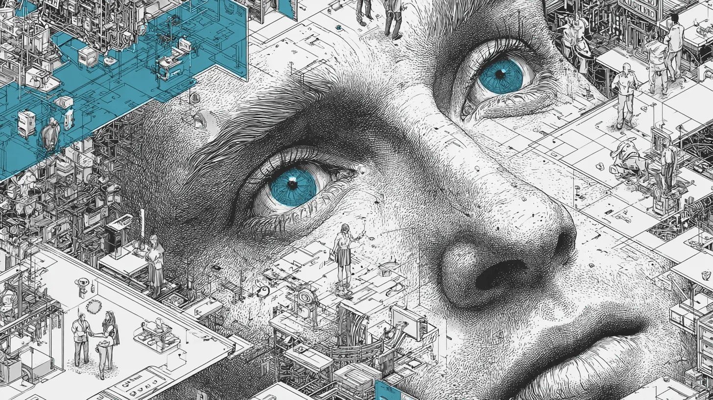 A Frankenstein-style creation lab where a synthetic identity is assembled from AI-generated digital parts