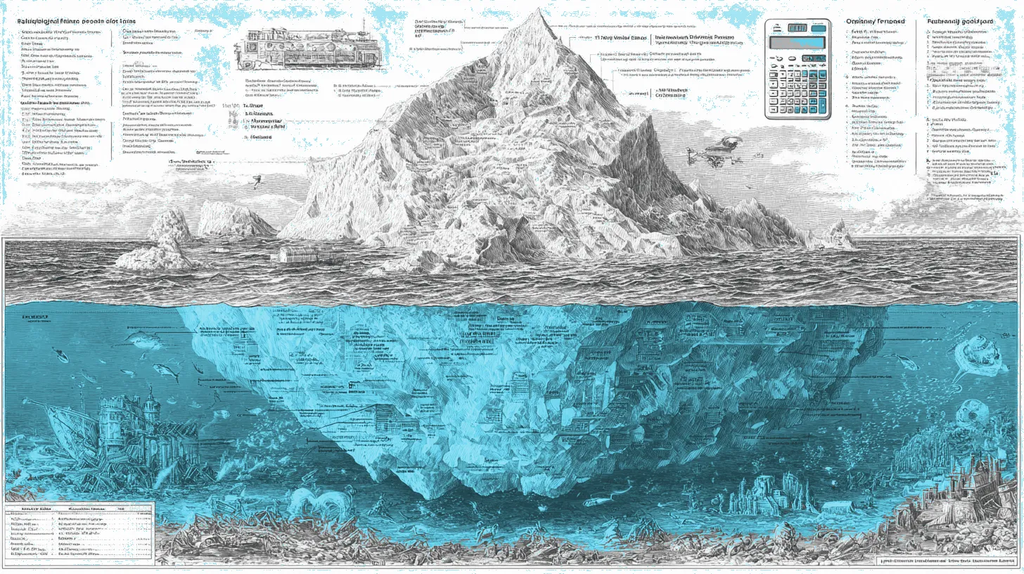 A massive iceberg diagram with visible direct fraud costs above the waterline and larger hidden costs below