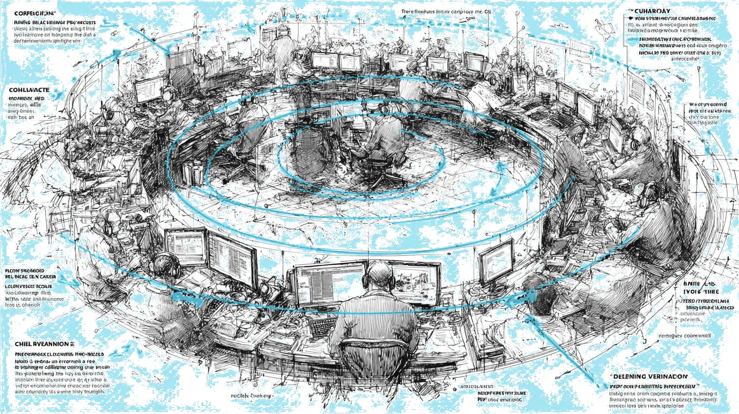 A layered defense diagram for a call center with concentric rings of voice screening, voiceprint comparison, and liveness verification